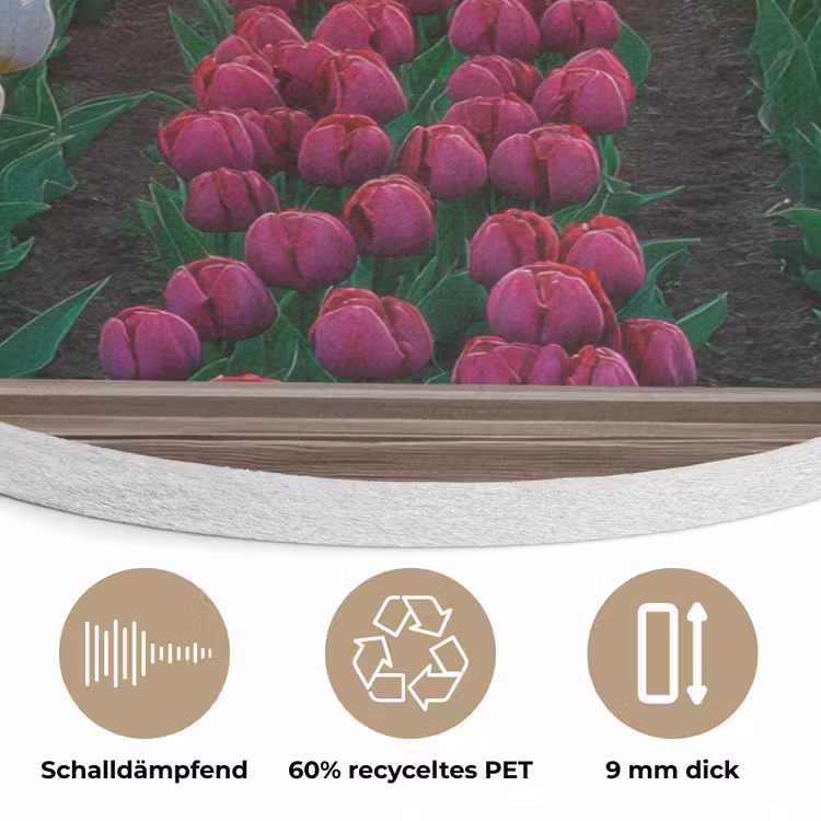 Doorkijk - Bloemen - Tulpen - Kleurrijk - Zonsondergang Akoestische PET Vilt - Rond klein -closeup_DE