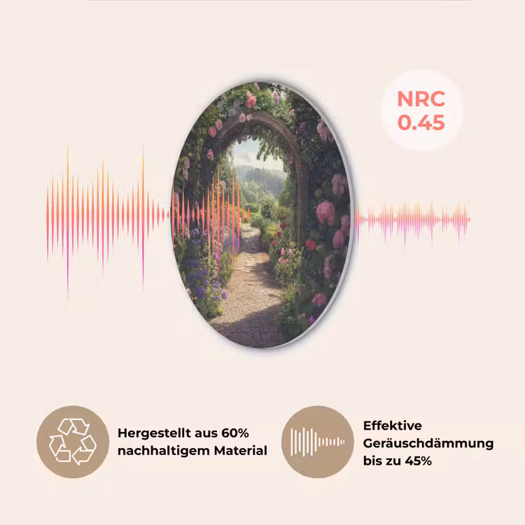 Doorkijk - Landschap - Bloemen - Rozenboog - Natuur Akoestische PET Vilt - Rond klein -USP_DE