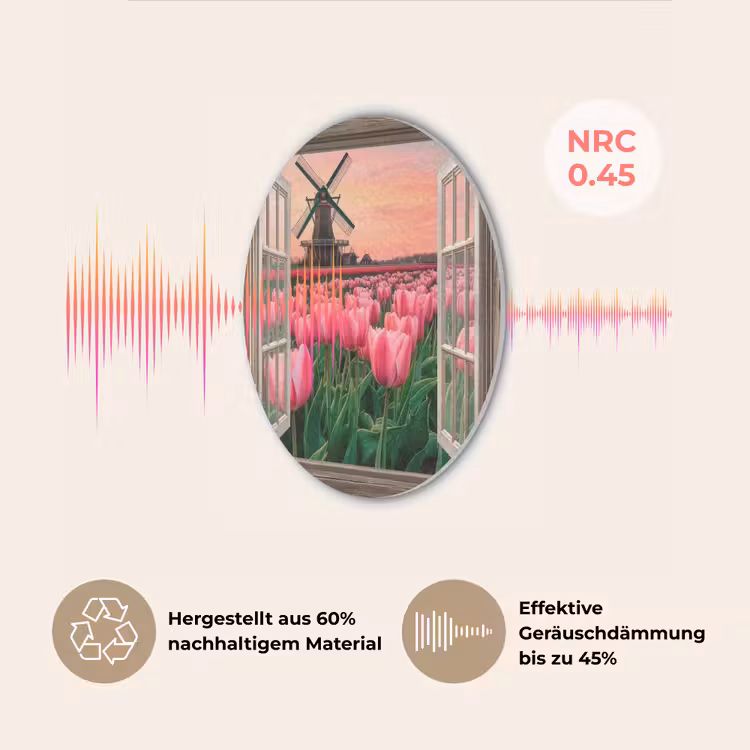 Doorkijk - Tulpen - Bloemen - Molen - Raam Akoestische PET Vilt - Rond klein -USP_DE