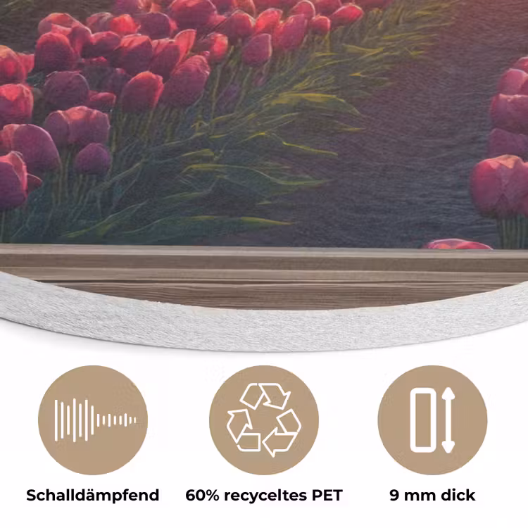 Doorkijk - Tulpen - Zonsondergang - Bloemen - Kleurrijk Akoestische PET Vilt - Rond klein -closeup_DE