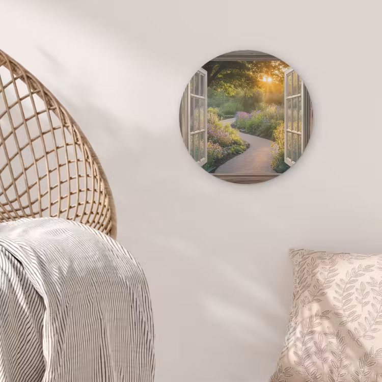 Doorkijk - Bloemen - Natuur - Zon - Pad Akoestische PET Vilt - Rond klein -sfeer4
