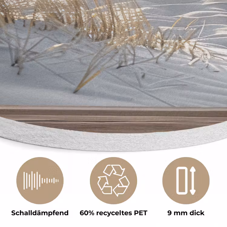 Doorkijk - Strand - Duinen - Zee - Natuur Akoestische PET Vilt - Rond klein -closeup_DE