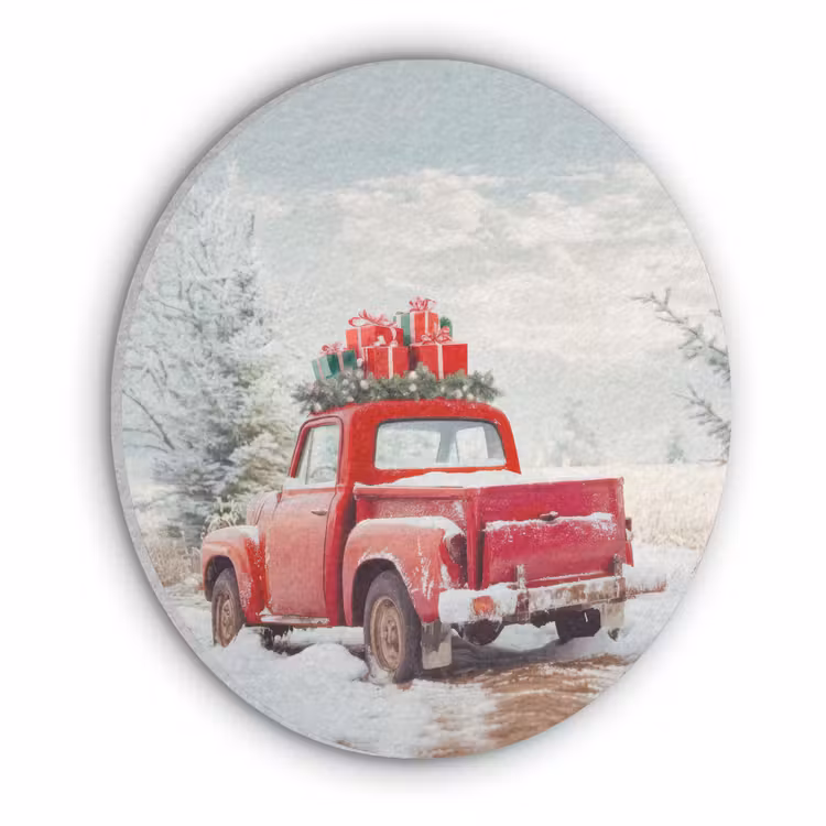 Auto - Rood - Cadeaus - Winter - Sneeuw - Kerst Akoestische PET Vilt - Rond klein -3d