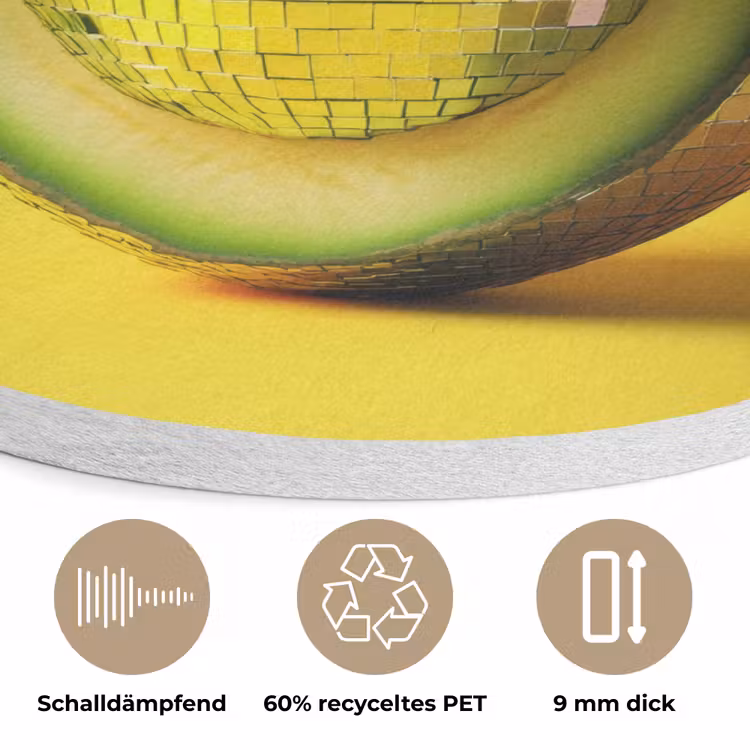 Avocado - Discobal - Geel - Glitter Akoestische PET Vilt - Rond klein -closeup_DE