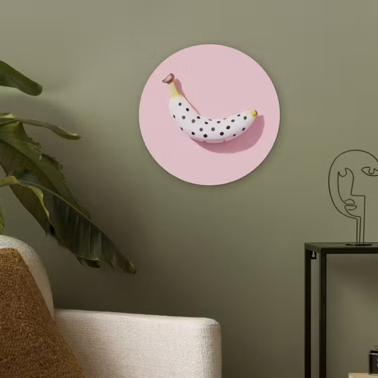 Banaan - Stippen - roze Akoestische PET Vilt - Rond klein -sfeer2