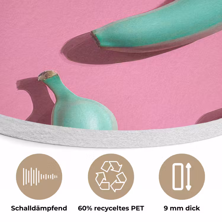 Bananen - Patroon - Blauw - Roze Akoestische PET Vilt - Rond klein -closeup_DE