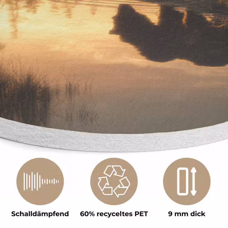 Beer - water - Bos - Ochtendlicht Akoestische PET Vilt - Rond klein -closeup_DE