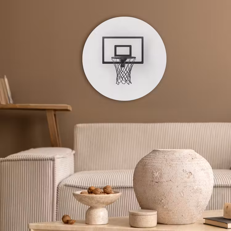 Basketbalbord - Minimalistisch - Zwart Akoestische PET Vilt - Rond klein -sfeer1
