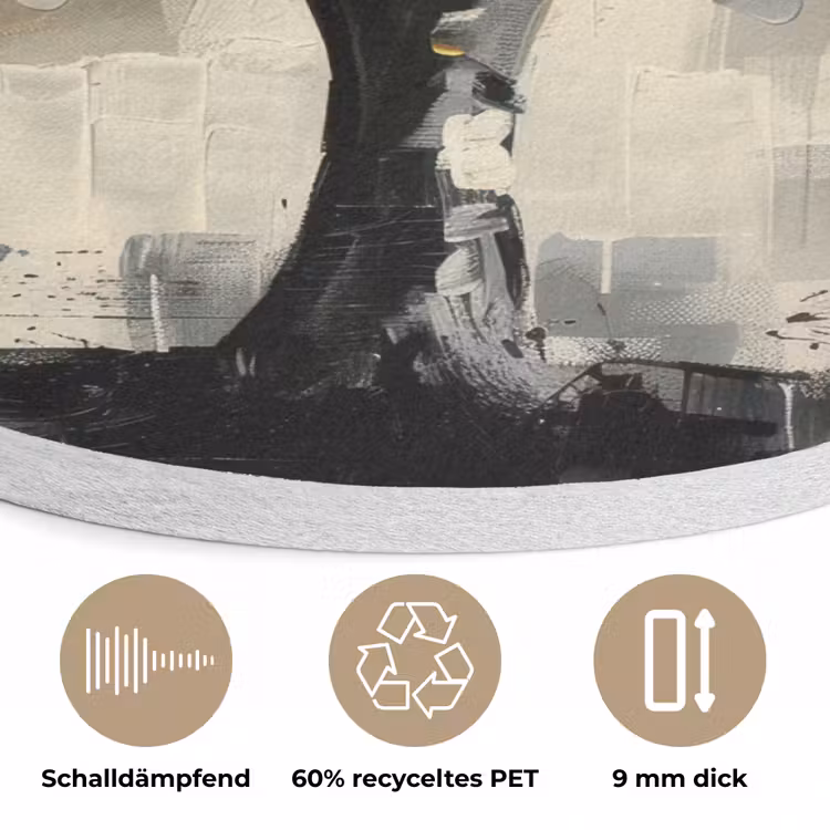 Boom - Abstract - Beige - Goud - Zwart Akoestische PET Vilt - Rond klein -closeup_DE