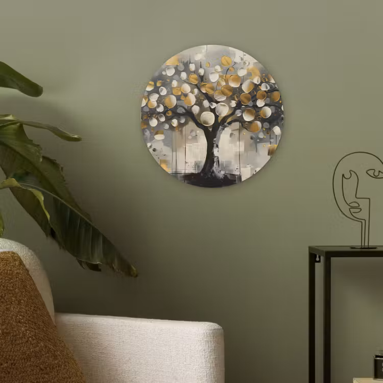Boom - Abstract - Beige - Goud - Zwart Akoestische PET Vilt - Rond klein -sfeer2