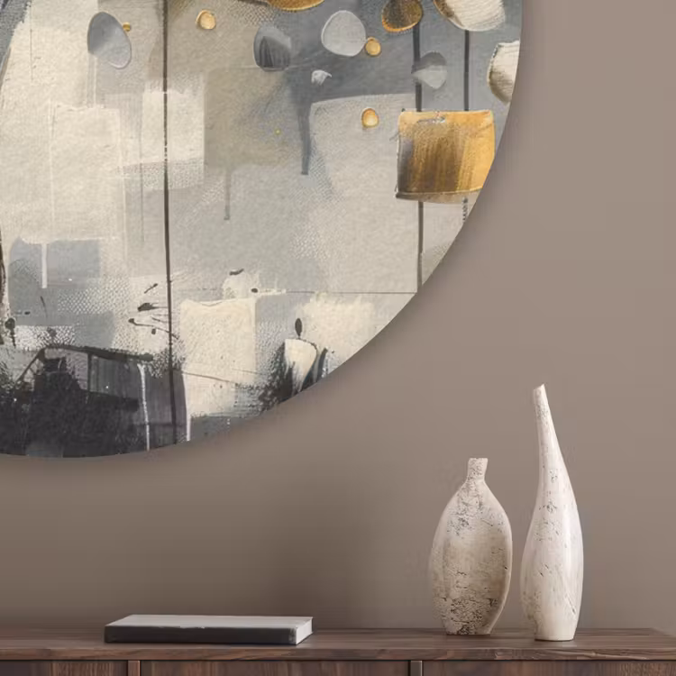 Boom - Abstract - Beige - Goud - Zwart Akoestische PET Vilt - Rond klein -sfeer5_closeup
