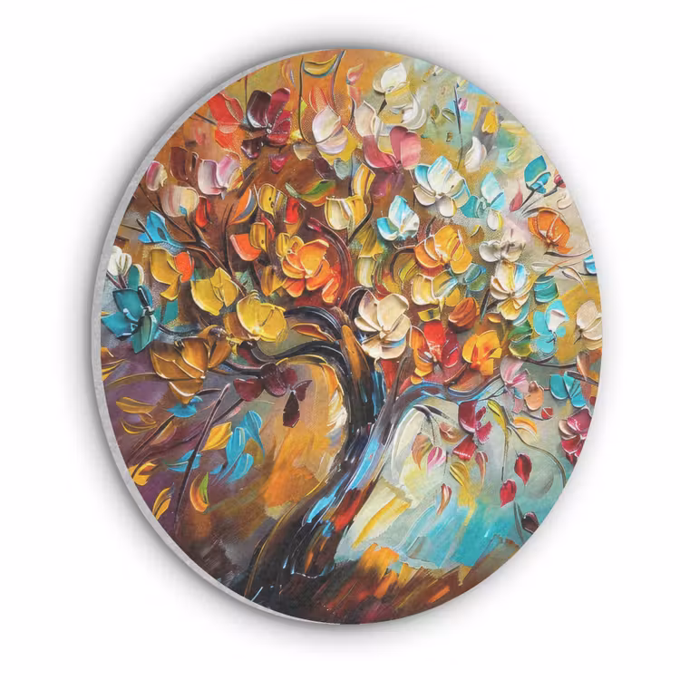 Boom - Abstract - Kleurrijk - Bloemen Akoestische PET Vilt - Rond klein -3d