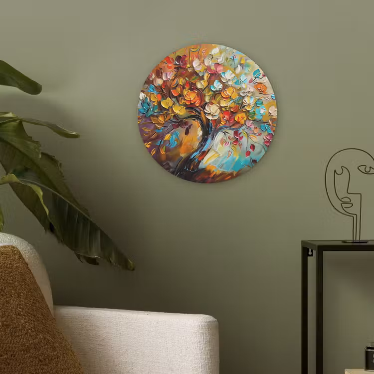 Boom - Abstract - Kleurrijk - Bloemen Akoestische PET Vilt - Rond klein -sfeer2