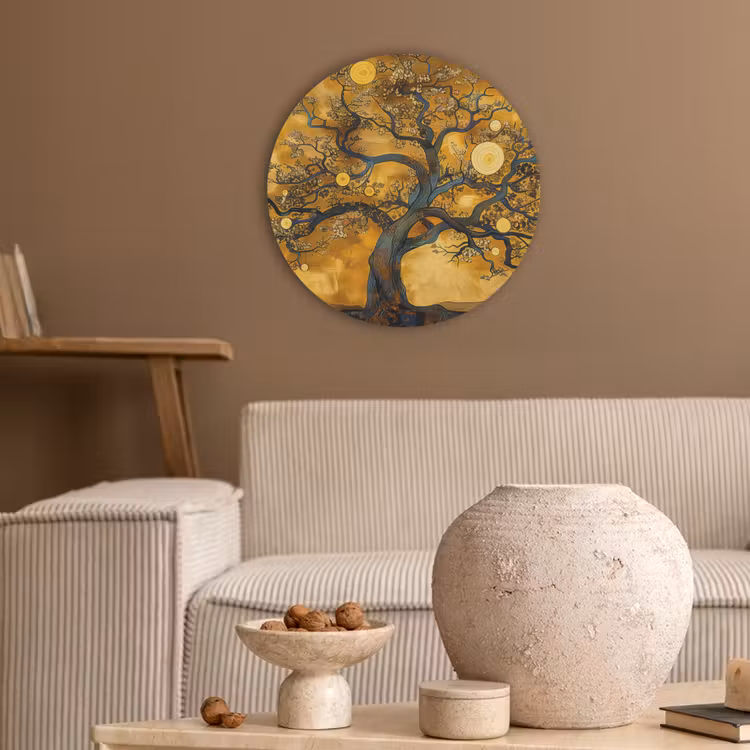 Boom - Levensboom - Abstract - Goud Akoestische PET Vilt - Rond klein -sfeer1