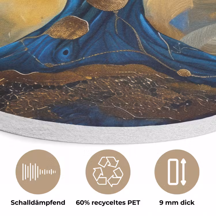 Boom - Levensboom - Blauw - Goud Akoestische PET Vilt - Rond klein -closeup_DE