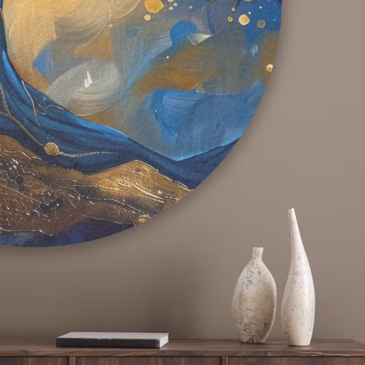 Boom - Levensboom - Blauw - Goud Akoestische PET Vilt - Rond klein -sfeer5_closeup