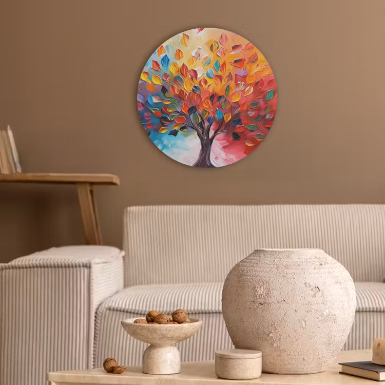 Boom - Levensboom - Kleurrijk - Abstract Akoestische PET Vilt - Rond klein -sfeer1