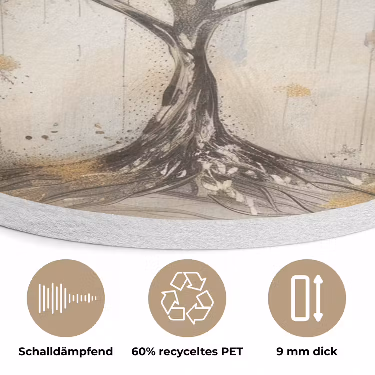 Boom - Beige - Goud - Verflook - Grijs Akoestische PET Vilt - Rond klein -closeup_DE