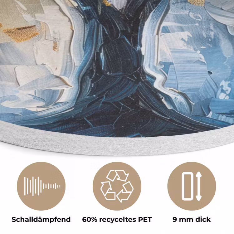 Boom - Blauw - Goud - Abstract Akoestische PET Vilt - Rond klein -closeup_DE