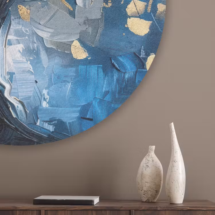 Boom - Blauw - Goud - Abstract Akoestische PET Vilt - Rond klein -sfeer5_closeup