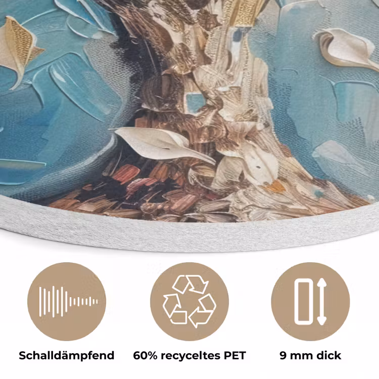 Boom - Blauw - Goud - Abstract - Modern Akoestische PET Vilt - Rond klein -closeup_DE