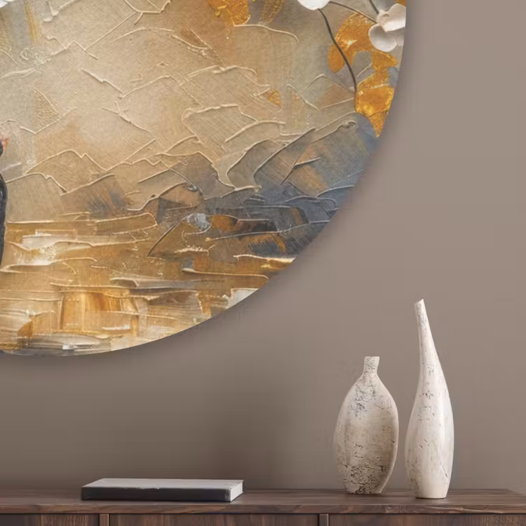 Boom - Bloemen - Goud - Beige Akoestische PET Vilt - Rond klein -sfeer5_closeup