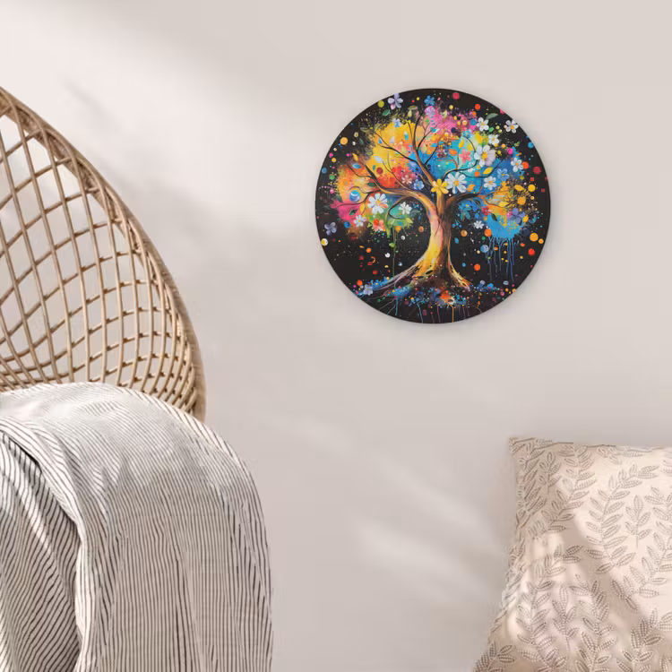 Boom - Kleurrijk - Bloemen - Zwart Akoestische PET Vilt - Rond klein -sfeer4