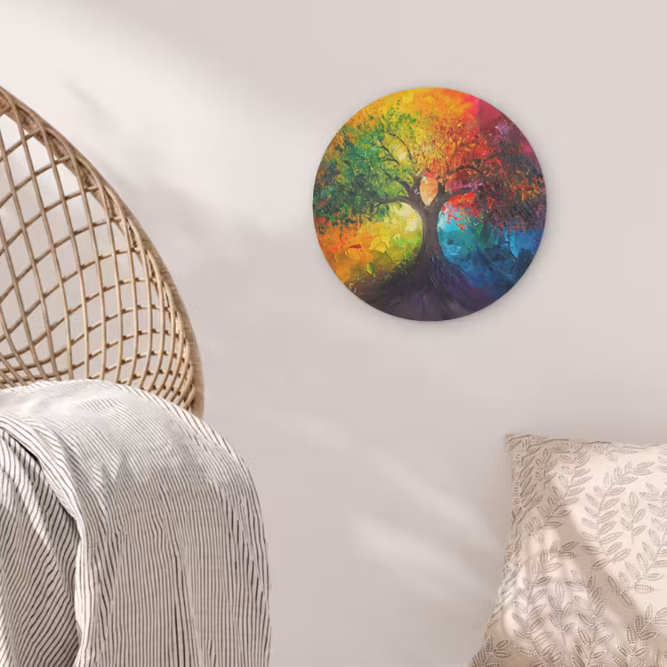 Boom - Kleurrijk - Modern - Abstract Akoestische PET Vilt - Rond klein -sfeer4