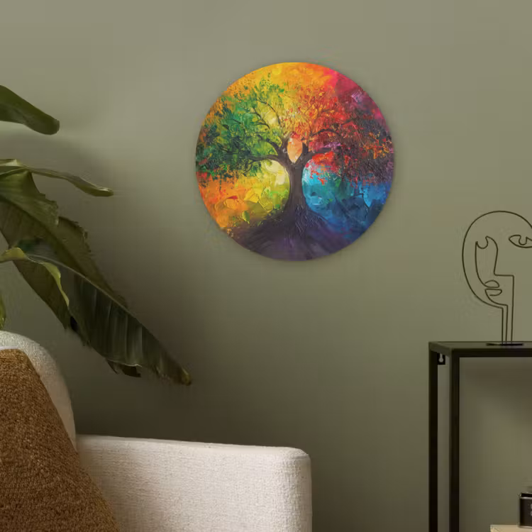 Boom - Kleurrijk - Modern - Abstract Akoestische PET Vilt - Rond klein -sfeer2