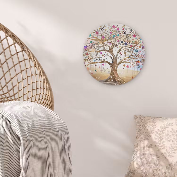 Levensboom - Goud - Kleurrijk - Abstract - Aesthetic Akoestische PET Vilt - Rond klein -sfeer4