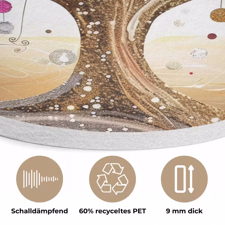 Levensboom - Goud - Kleurrijk - Abstract - Aesthetic Akoestische PET Vilt - Rond klein -closeup_DE