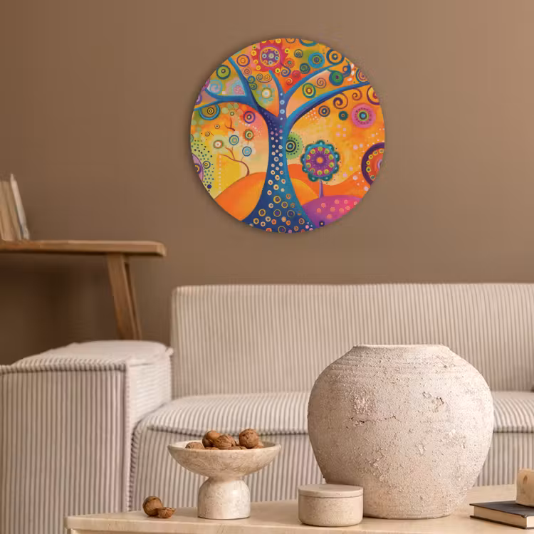 Boom - Levensboom - Abstract - Kleurrijk Akoestische PET Vilt - Rond klein -sfeer1