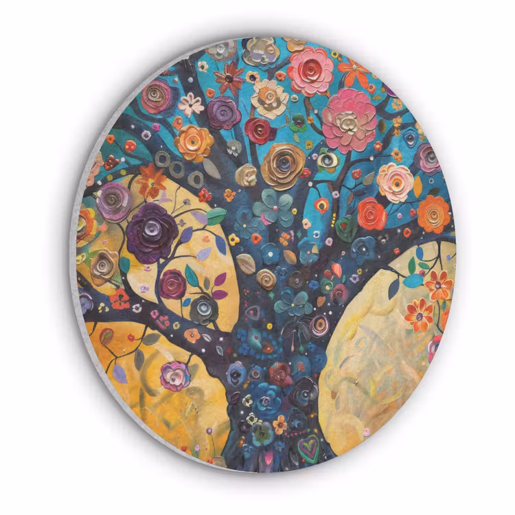 Boom - Levensboom - Kleurrijk - Bloemen - Modern Akoestische PET Vilt - Rond klein -3d