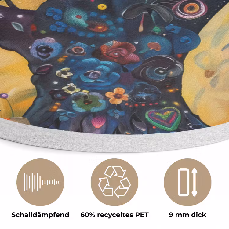 Boom - Levensboom - Kleurrijk - Bloemen - Modern Akoestische PET Vilt - Rond klein -closeup_DE