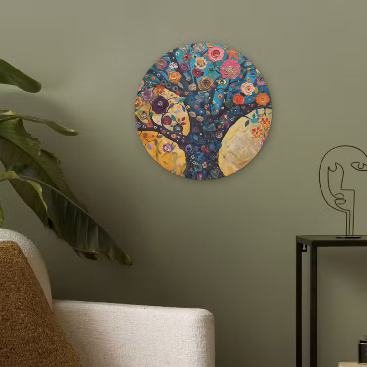 Boom - Levensboom - Kleurrijk - Bloemen - Modern Akoestische PET Vilt - Rond klein -sfeer2