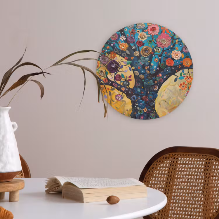 Boom - Levensboom - Kleurrijk - Bloemen - Modern Akoestische PET Vilt - Rond klein -sfeer3