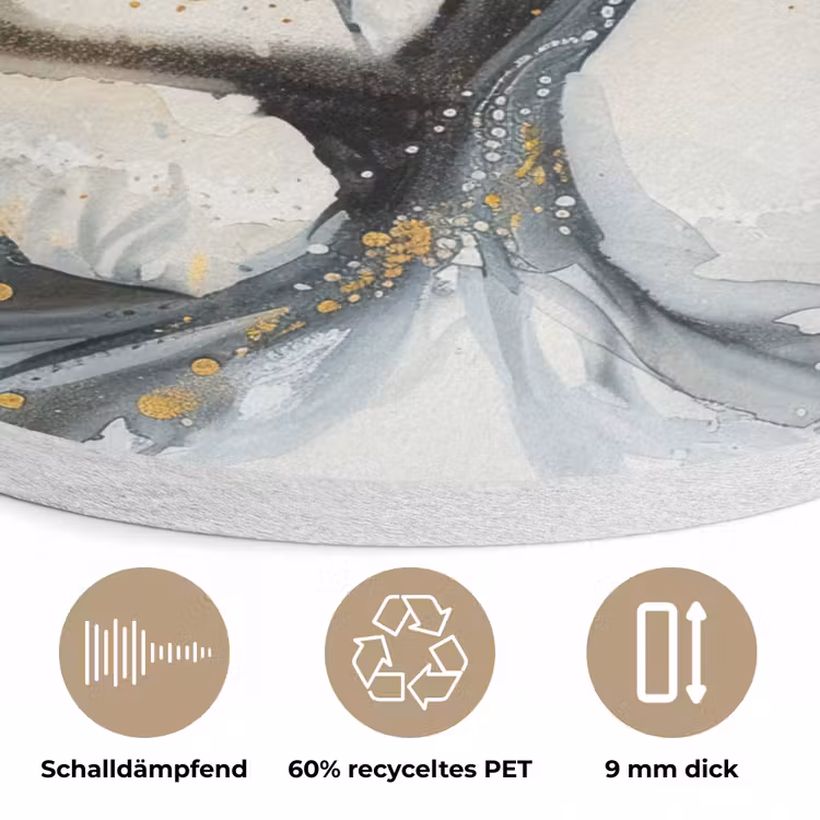 Boom - Modern - Abstract - Goud - Zwart - Wit Akoestische PET Vilt - Rond klein -closeup_DE