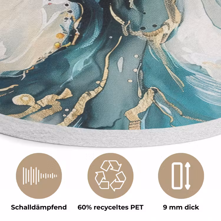 Boom - Modern - Verflook - Turquoise - Goud Akoestische PET Vilt - Rond klein -closeup_DE