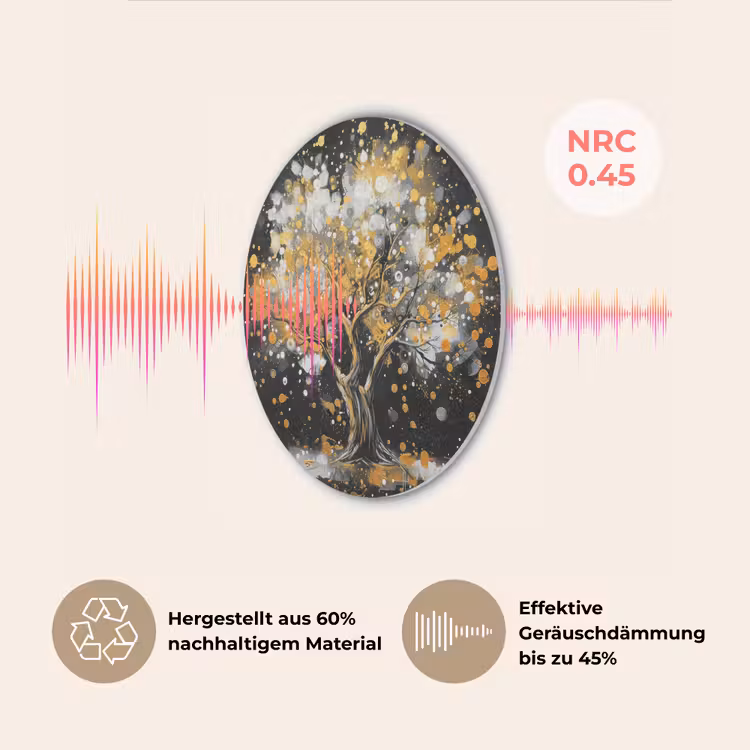 Boom - Zwart - Goud - Wit - Modern Akoestische PET Vilt - Rond klein -USP_DE