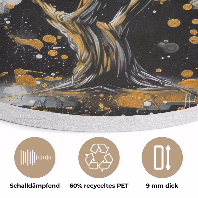 Boom - Zwart - Goud - Wit - Modern Akoestische PET Vilt - Rond klein -closeup_DE
