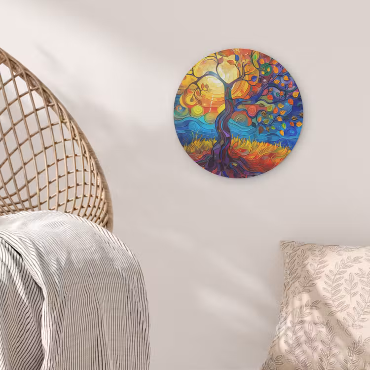Boom - Zon - Verflook - Kleuren - Abstract Akoestische PET Vilt - Rond klein -sfeer4