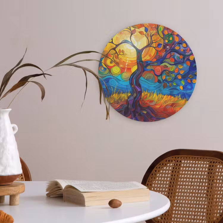 Boom - Zon - Verflook - Kleuren - Abstract Akoestische PET Vilt - Rond klein -sfeer3