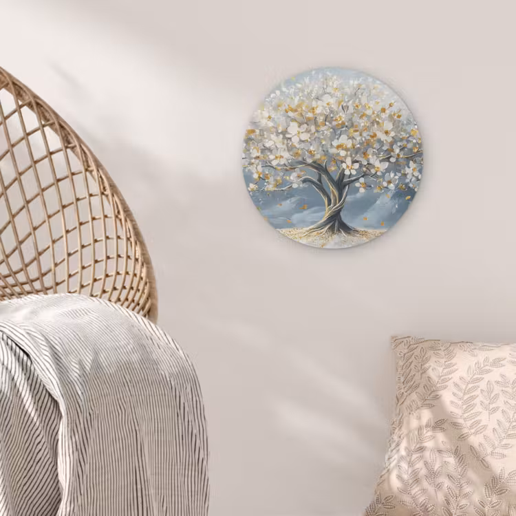 Boom - Winter - Levensboom - Modern - Goud Akoestische PET Vilt - Rond klein -sfeer4