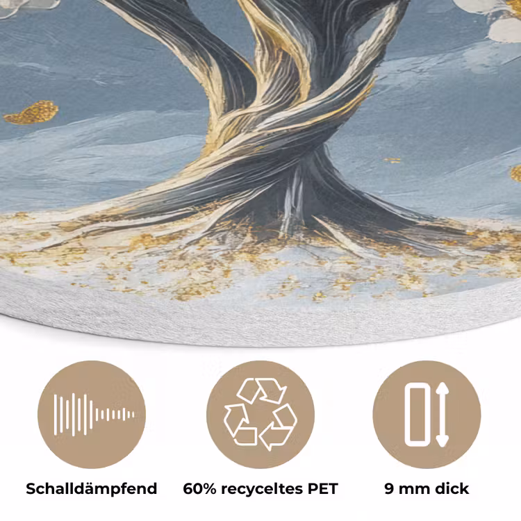 Boom - Winter - Levensboom - Modern - Goud Akoestische PET Vilt - Rond klein -closeup_DE