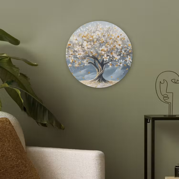 Boom - Winter - Levensboom - Modern - Goud Akoestische PET Vilt - Rond klein -sfeer2