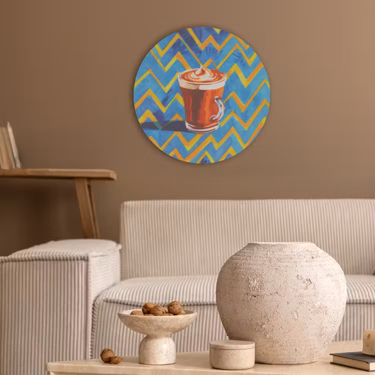 Mok - Koffie - Zigzag - Slagroom Akoestische PET Vilt - Rond klein -sfeer1