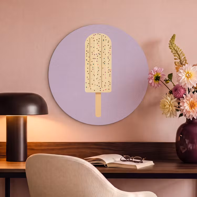 Beige - Ijsje - Spikkels Akoestische PET Vilt - Rond klein -sfeer3