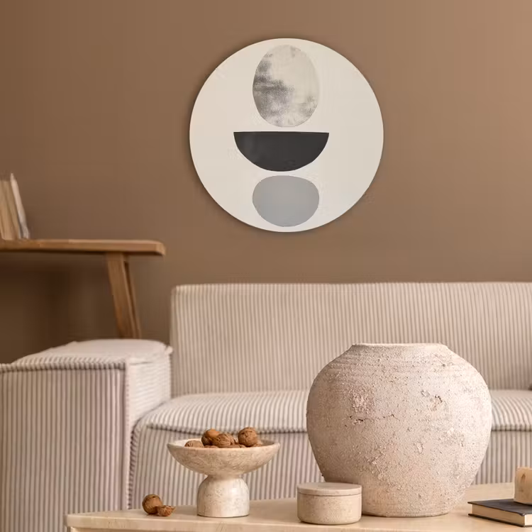 Beige - Japandi - Wabi sabi Akoestische PET Vilt - Rond klein -sfeer1
