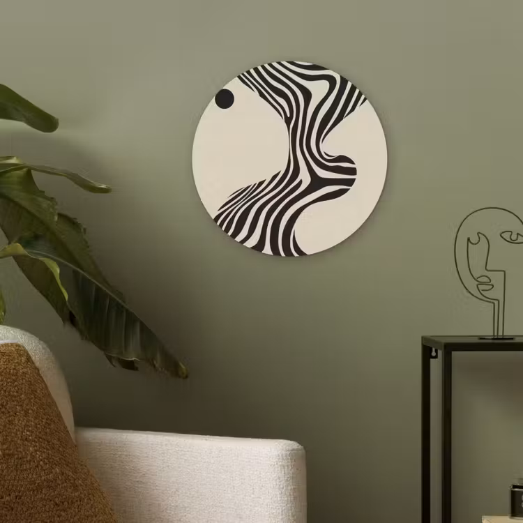 Beige - Lijnen - Golvend - Abstract Akoestische PET Vilt - Rond klein -sfeer2