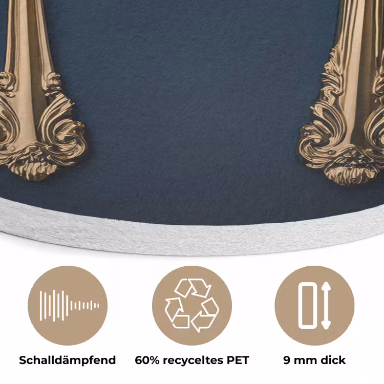 Bestek - Donkerblauw - Goud Akoestische PET Vilt - Rond klein -closeup_DE